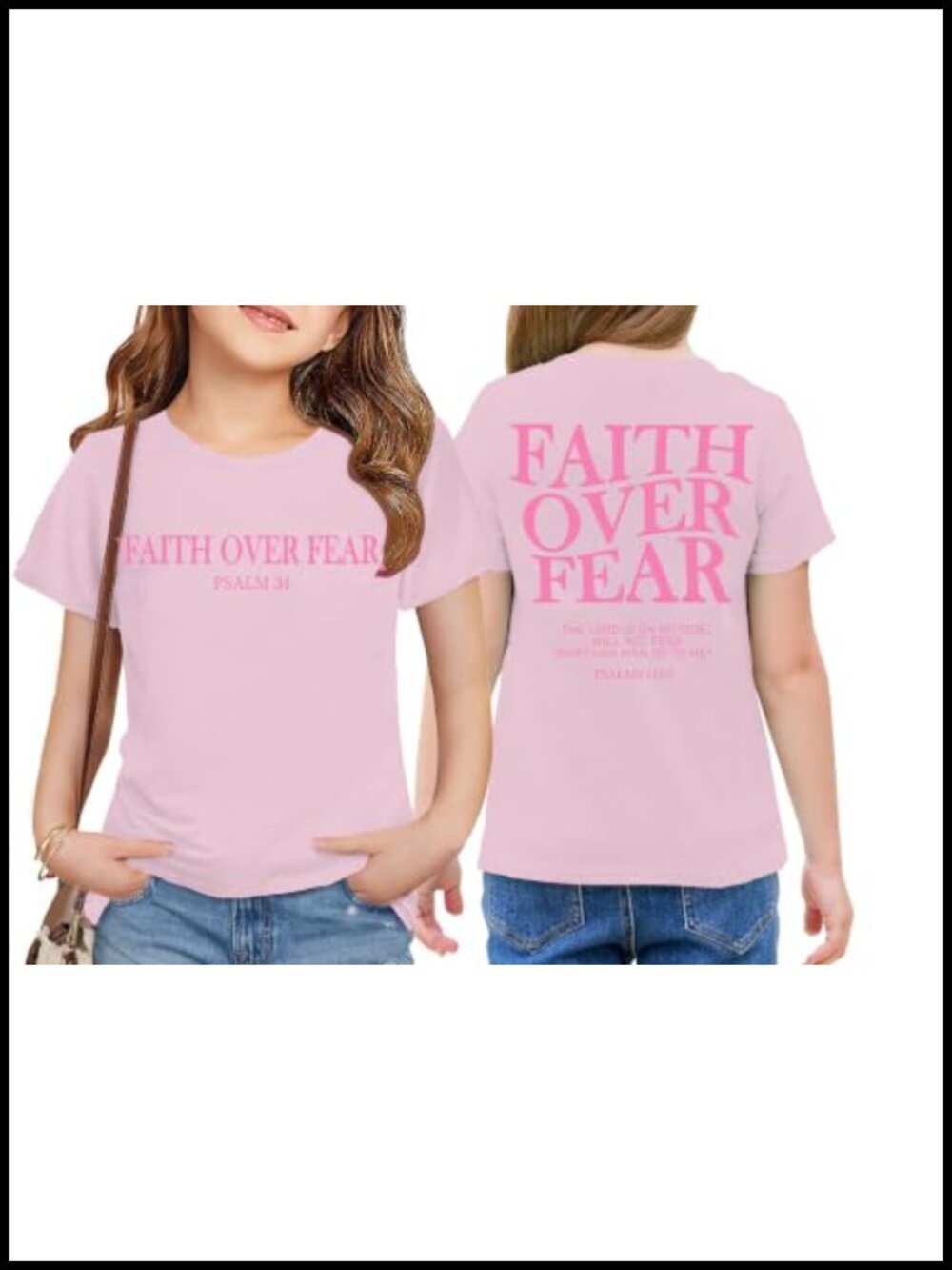 Girls Faith Over Fear Christian Graphic Tee Cotton Spandex Crew Neck